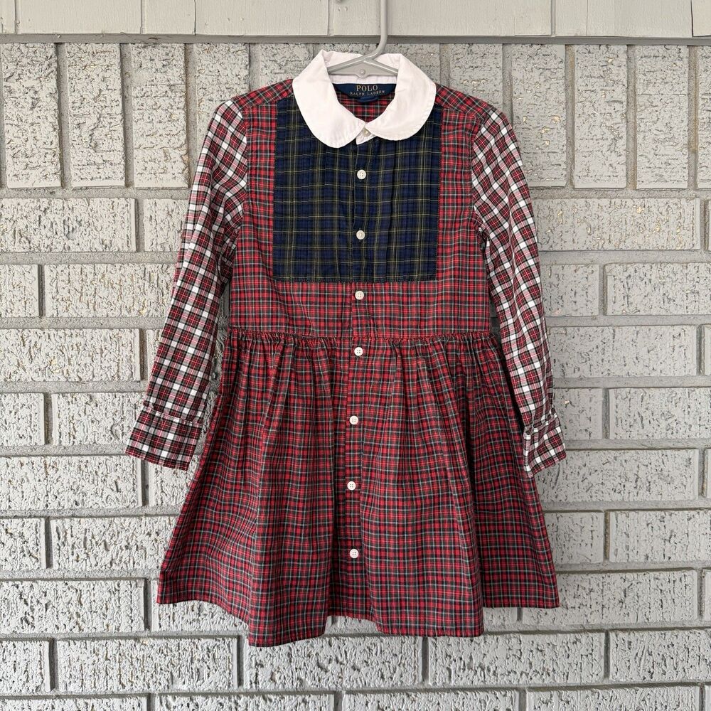 Polo Ralph Lauren Mixed Plaid Cotton Shirtdress Baby Girl 4 4T Tartan